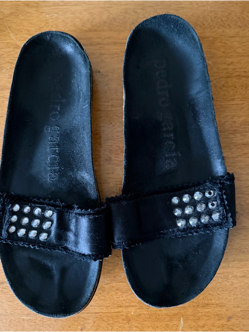 Pedro Garcia Black Slide Sandals with Crystal Studs